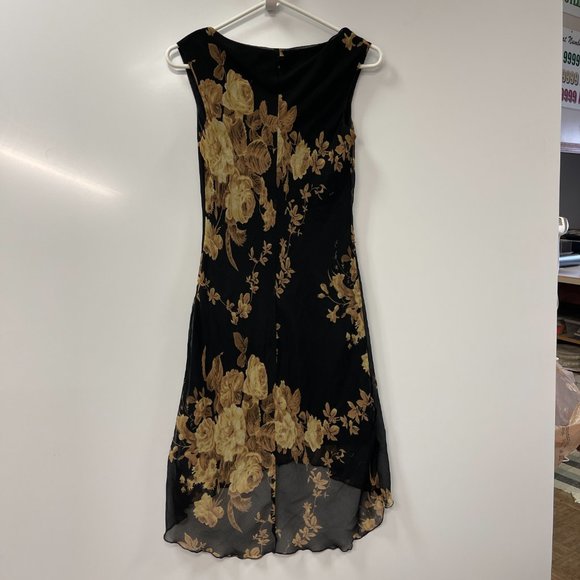 Connected Petite Black Sleeveless Floral Embellished High Low Hem Dress Sz S - Picture 4 of 7